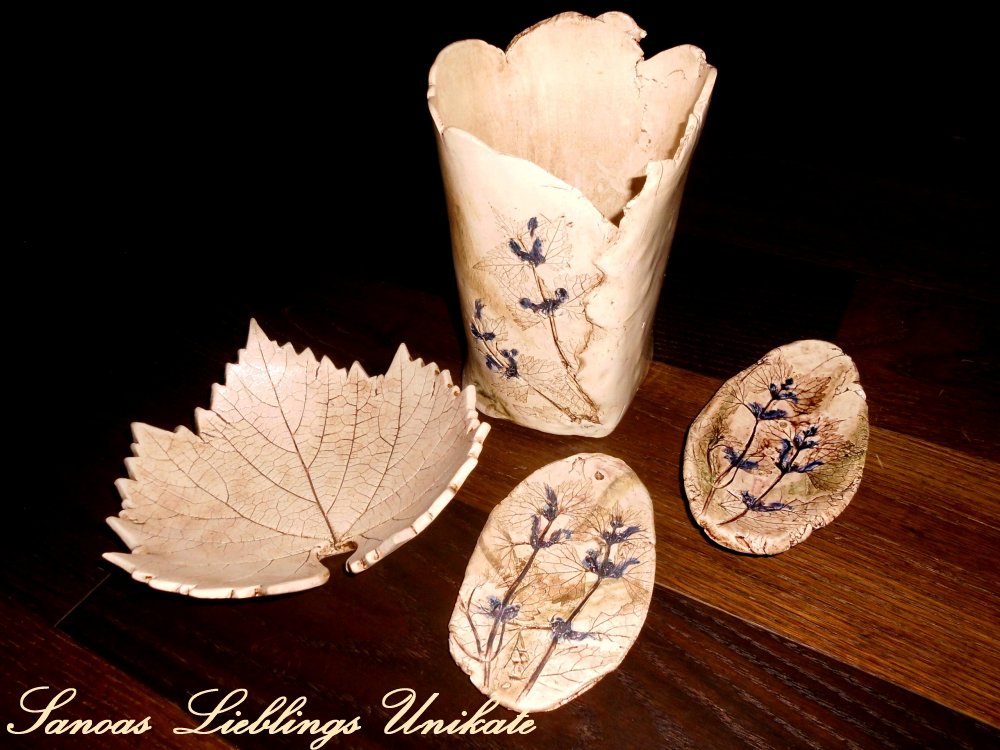 Sanoas Lieblings - Unikate Keramik Set Vase Seifenschale Bild Schale
